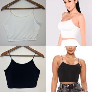 Fashion Nova KiKi Cropped Tank Top | White & Black SMALL
